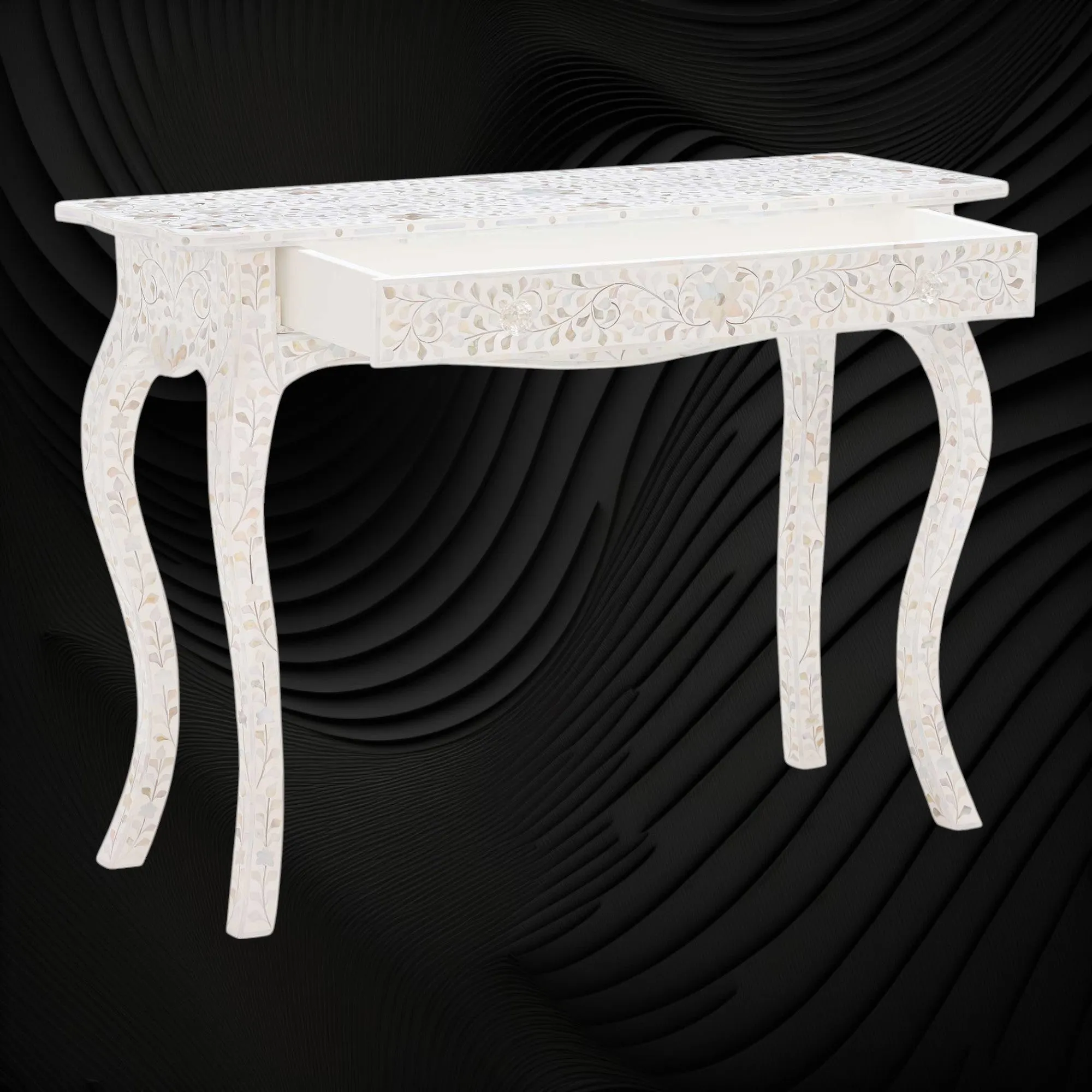Mother Of Pearl Inlay 1 Drawer French Style Console White