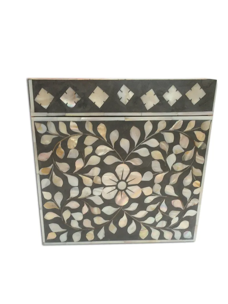 Mother Of Pearl Inlay Jewelry Box Dark Grey