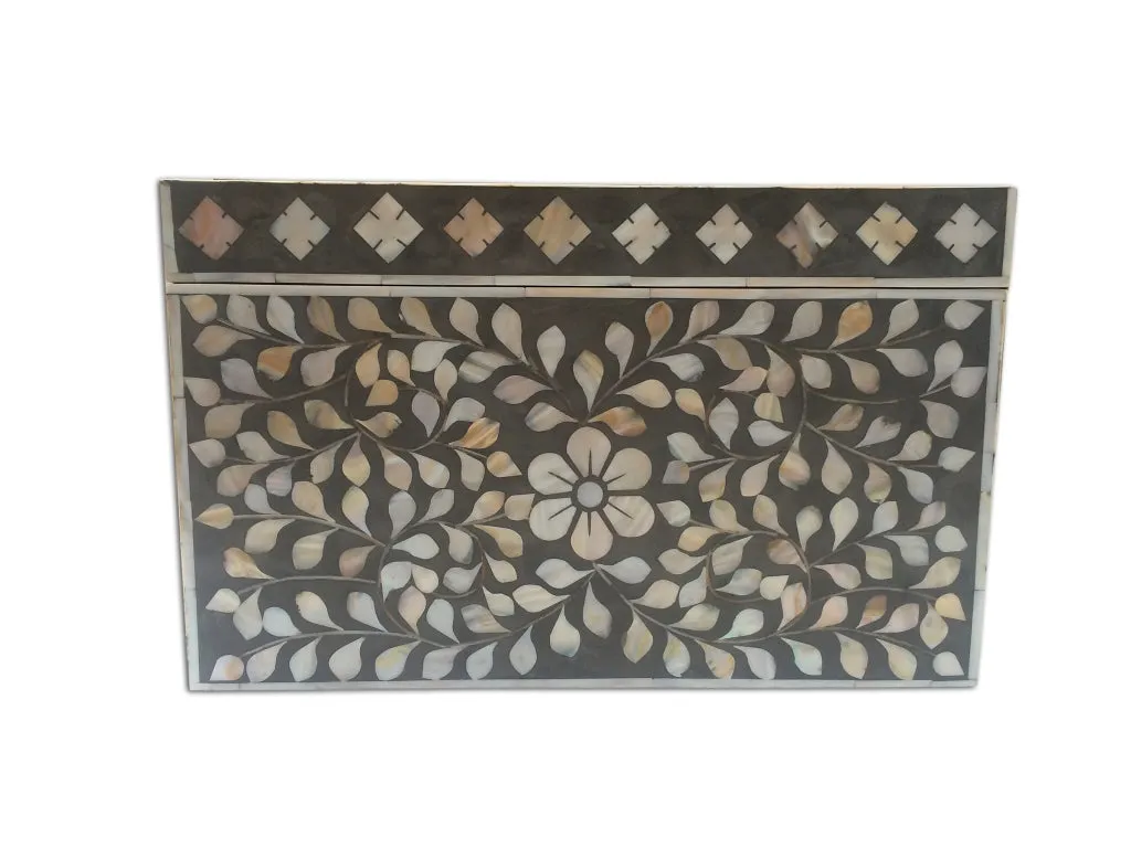 Mother Of Pearl Inlay Jewelry Box Dark Grey