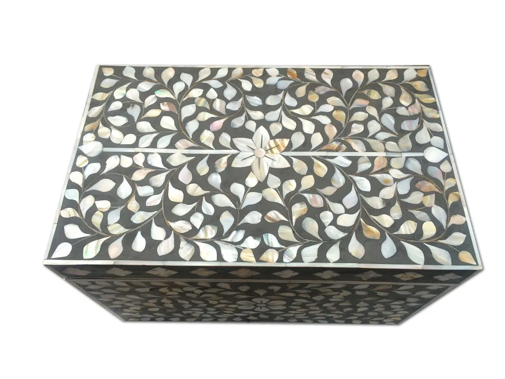 Mother Of Pearl Inlay Jewelry Box Dark Grey