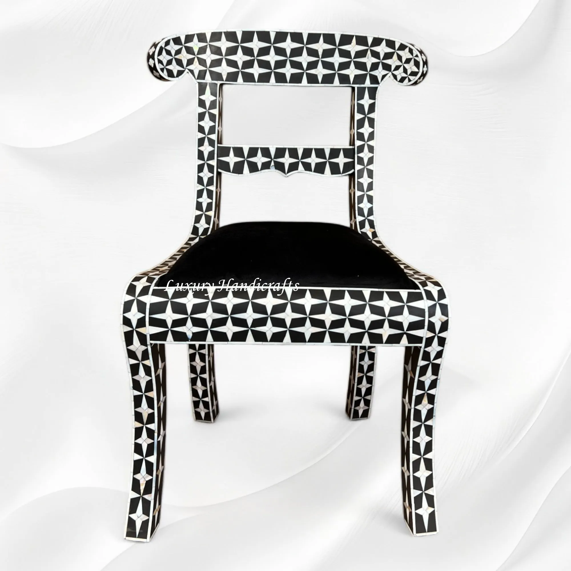 Mother Of Pearl Inlay Star Design Chair Black