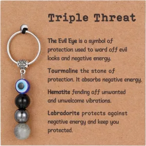 Natural Crystals Keychain Gift, Evil Eyes Charm Keychains Inspirational Keychain for Women bag/purse charms