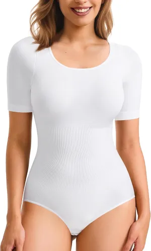 Nebility Shapewear Bodysuit for Women Tummy Control Seamless Body Shaper Short Sleeve Body Suits for Women Tank Tops