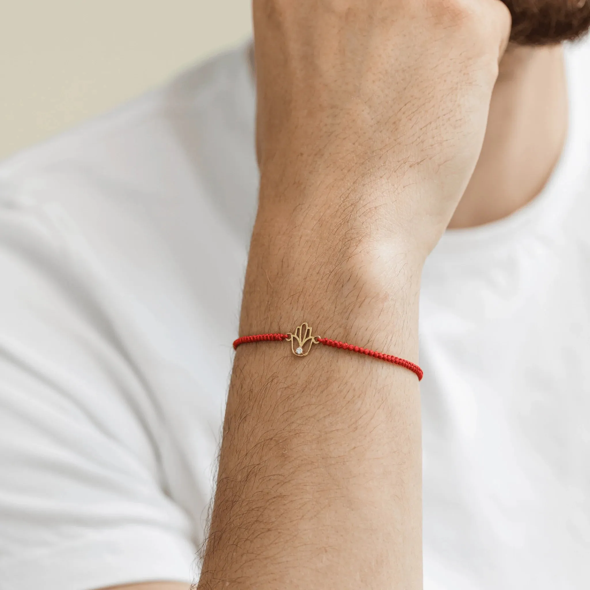 Outlined Hamsa [RED] - 14K Rose Gold