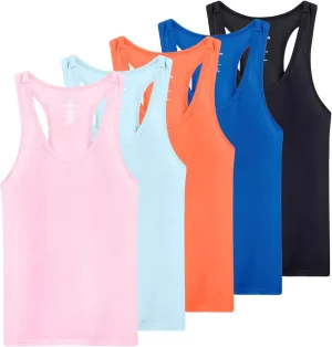 Real Essentials 5-Pack Women's Racerback Tank Top Dry-Fit Athletic Performance Yoga Activewear (Available in Plus Size)