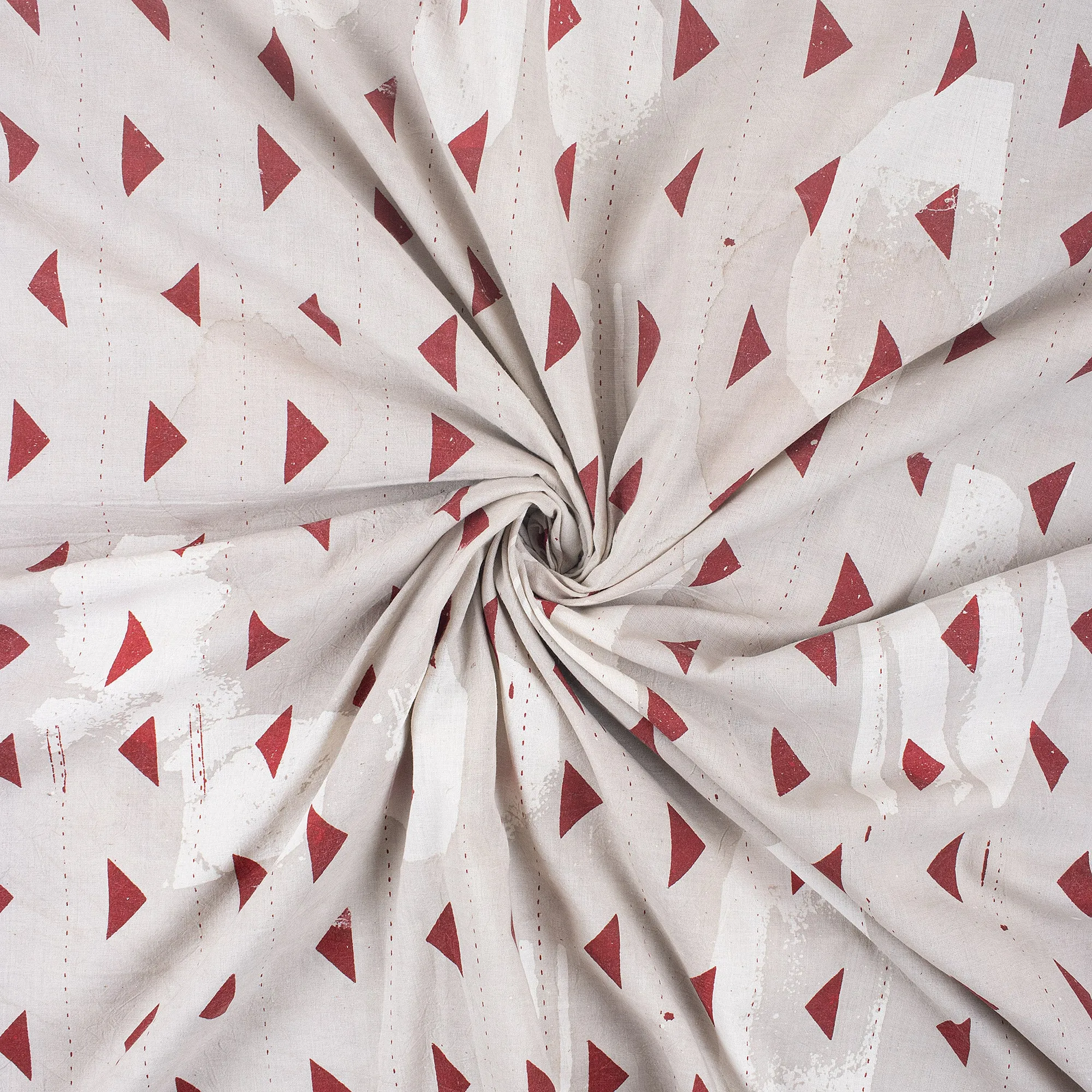Red Geometrical Printed Cotton Running Fabric