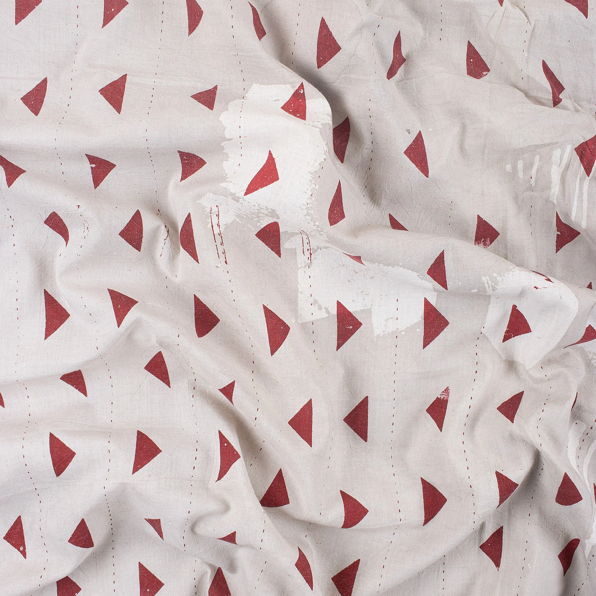 Red Geometrical Printed Cotton Running Fabric