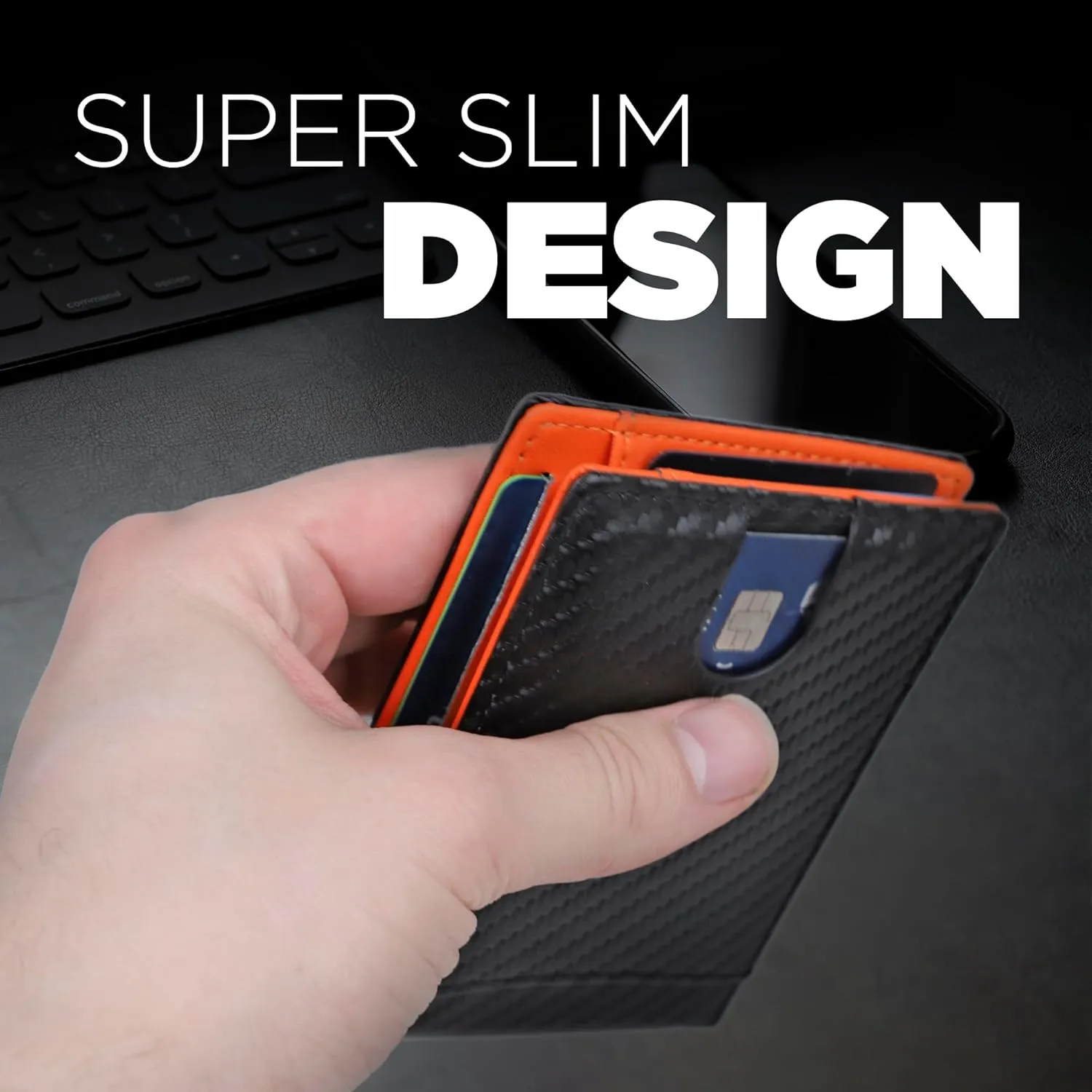 Slim Bifold Wallet for man with Money Clip - RFID Blocking, Multiple Credit Card Pockets - Sleek and Versatile Design - Genuine Leather - Ideal for Cash and Cards (Black - Blue)