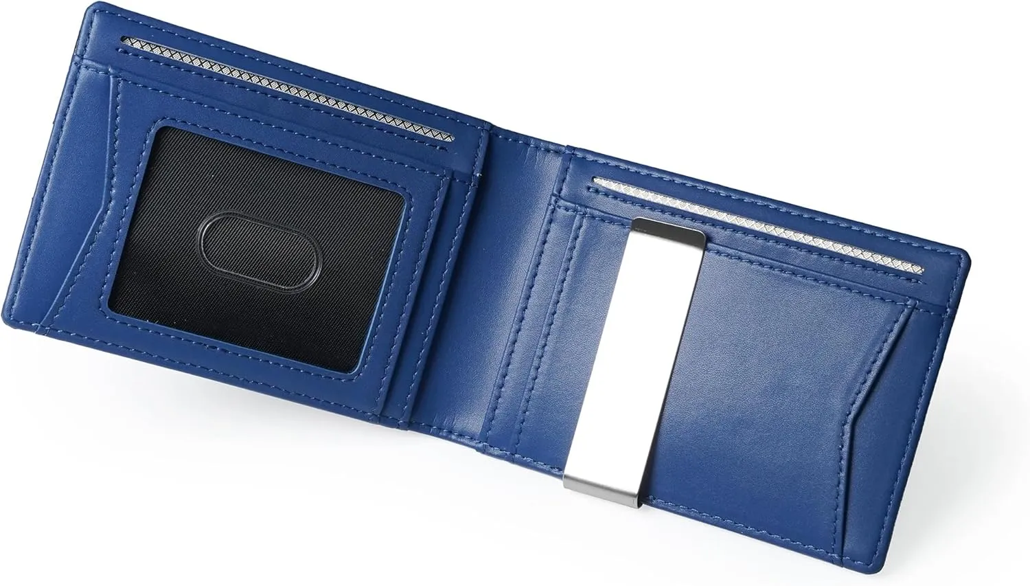 Slim Bifold Wallet for man with Money Clip - RFID Blocking, Multiple Credit Card Pockets - Sleek and Versatile Design - Genuine Leather - Ideal for Cash and Cards (Black - Blue)