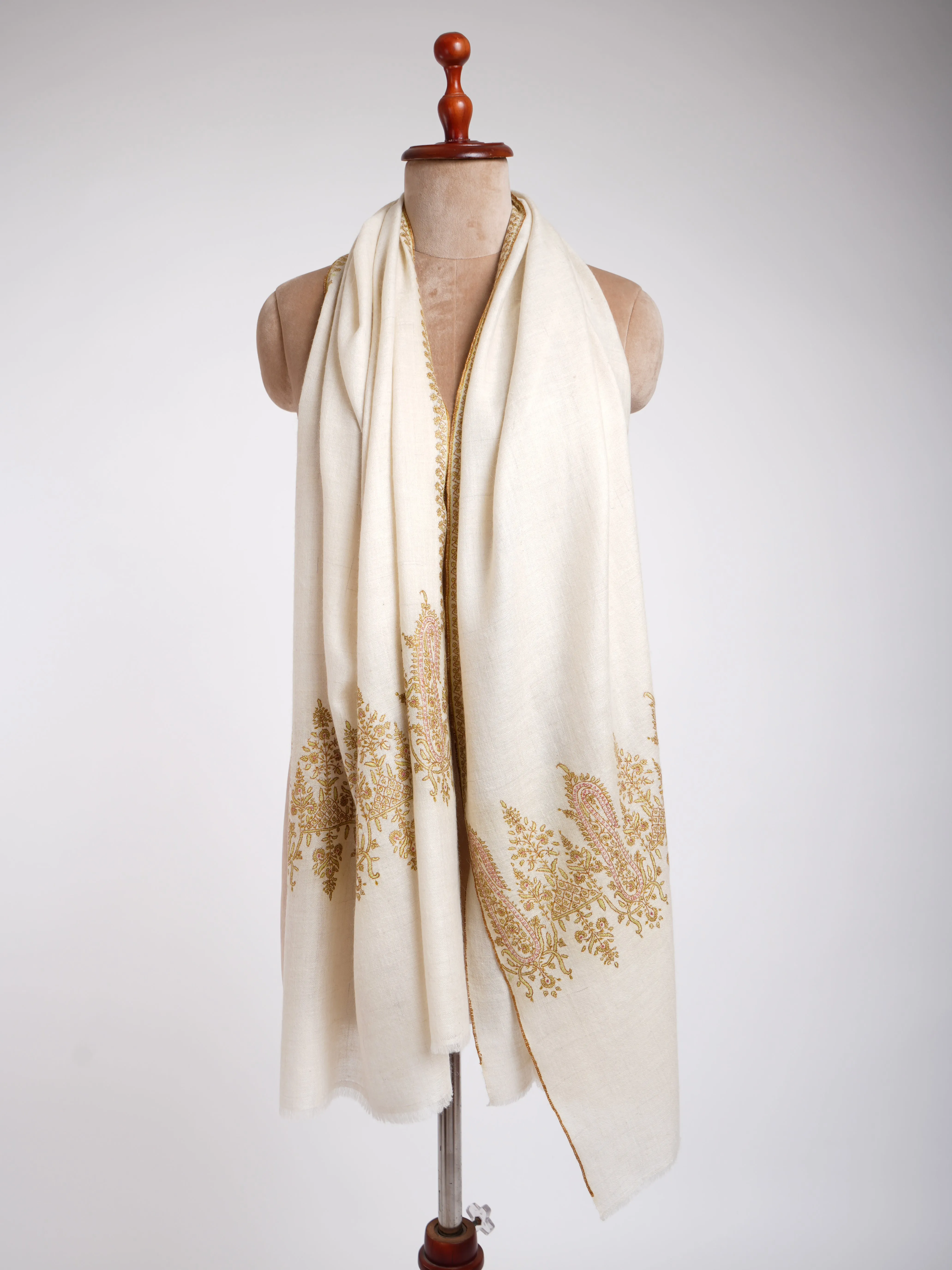 Sozni Embroidery Ivory Handmade Pashmina Stole