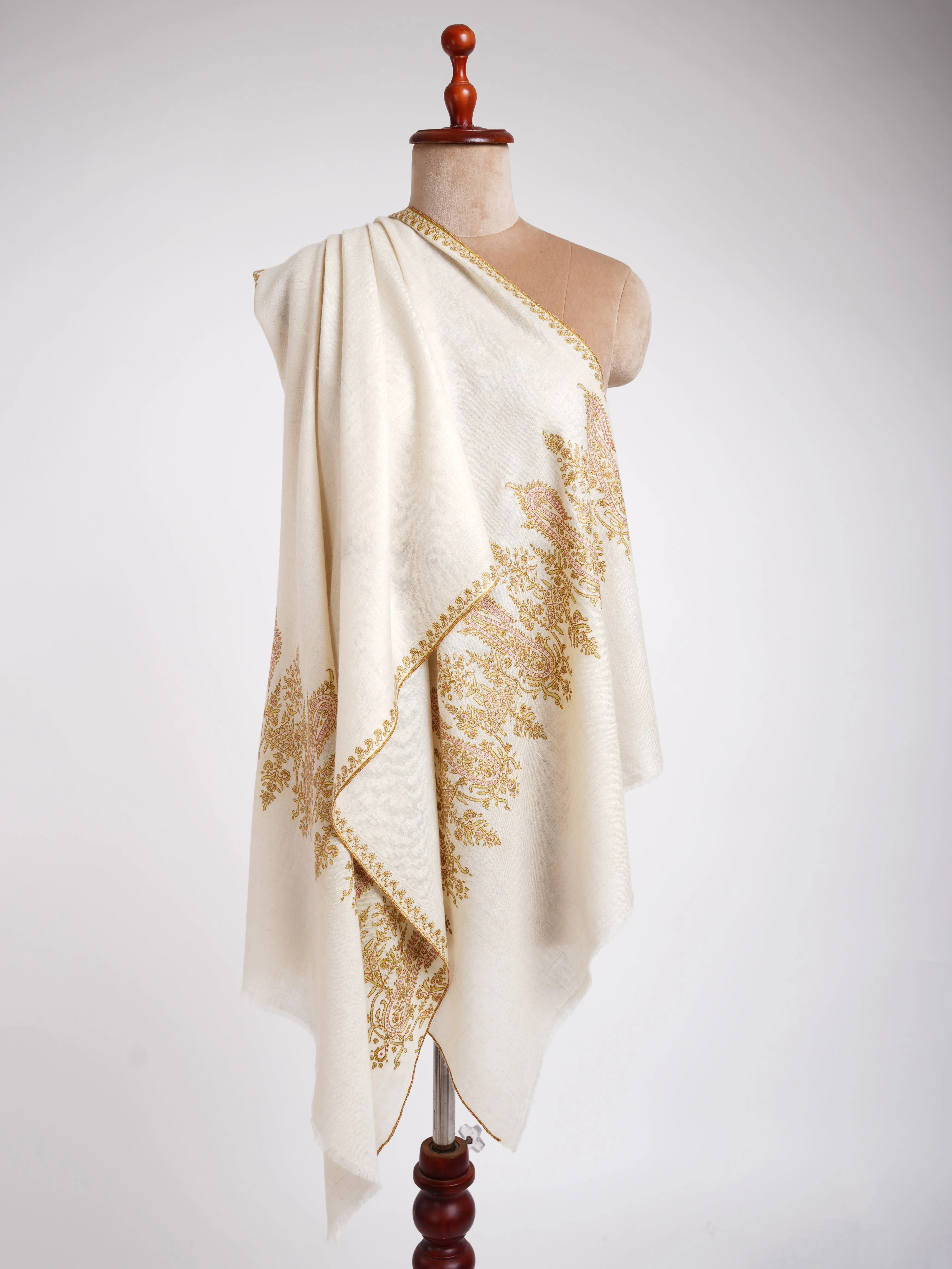 Sozni Embroidery Ivory Handmade Pashmina Stole