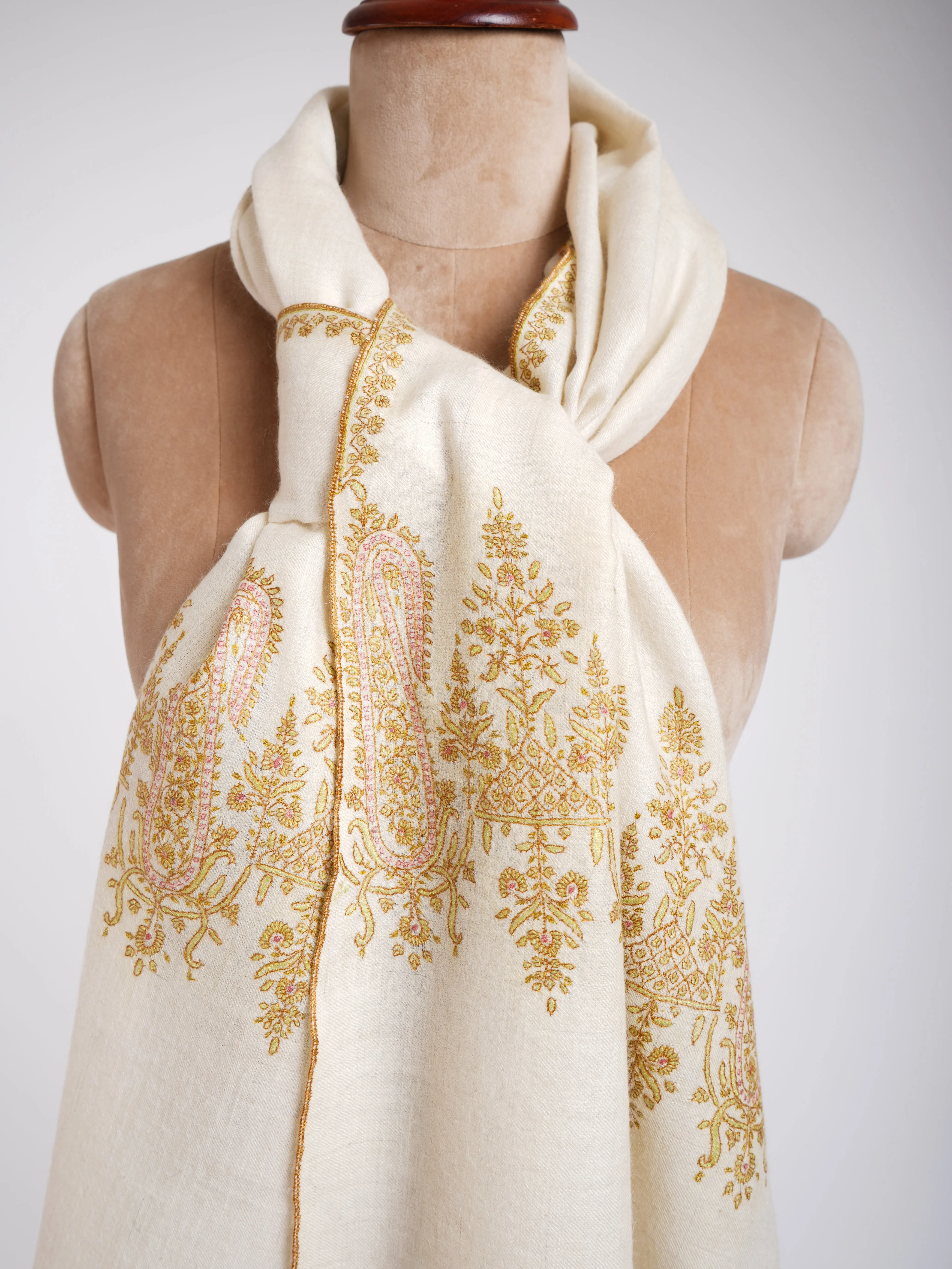 Sozni Embroidery Ivory Handmade Pashmina Stole