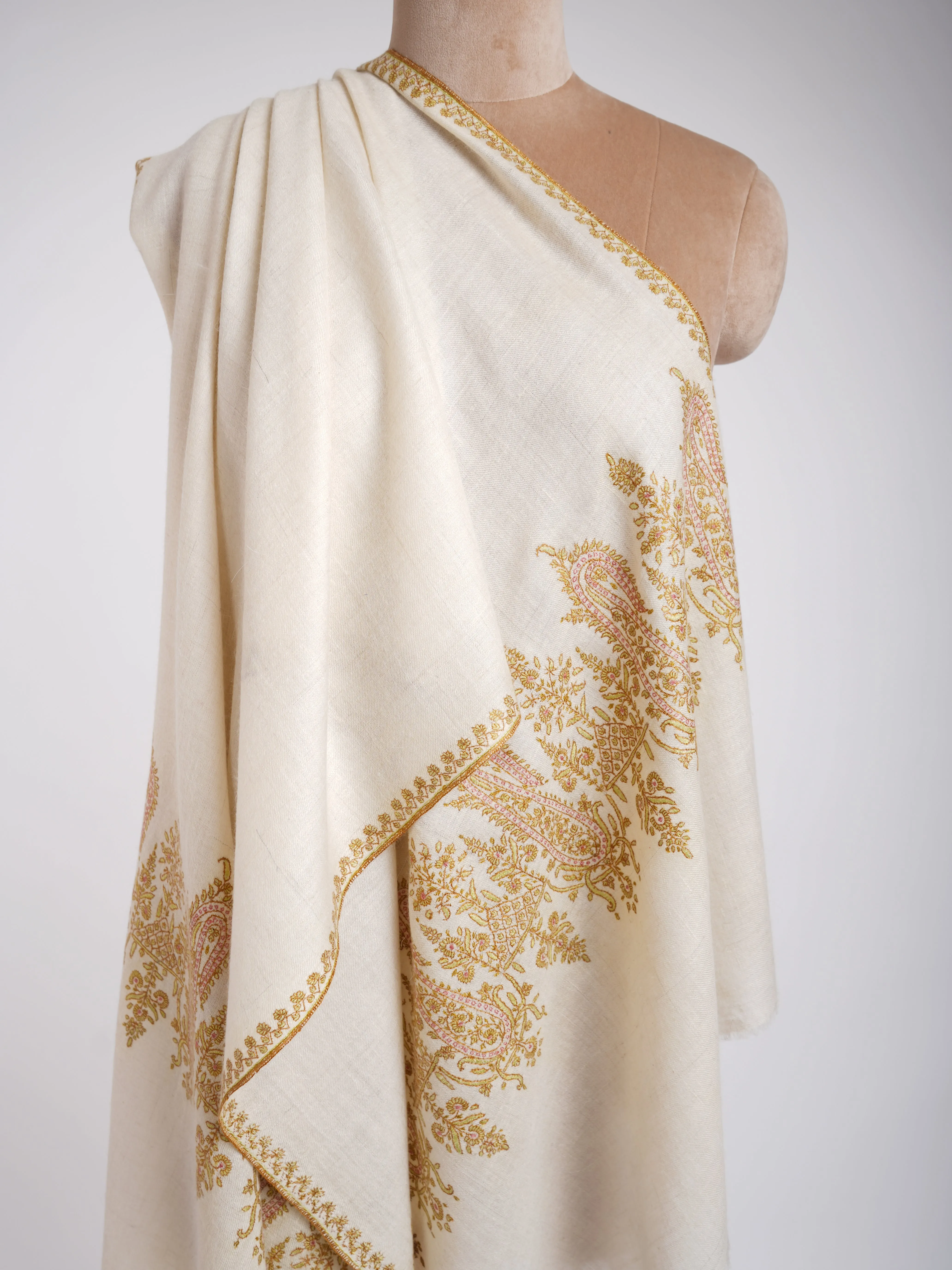 Sozni Embroidery Ivory Handmade Pashmina Stole