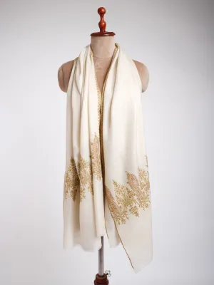 Sozni Embroidery Ivory Handmade Pashmina Stole
