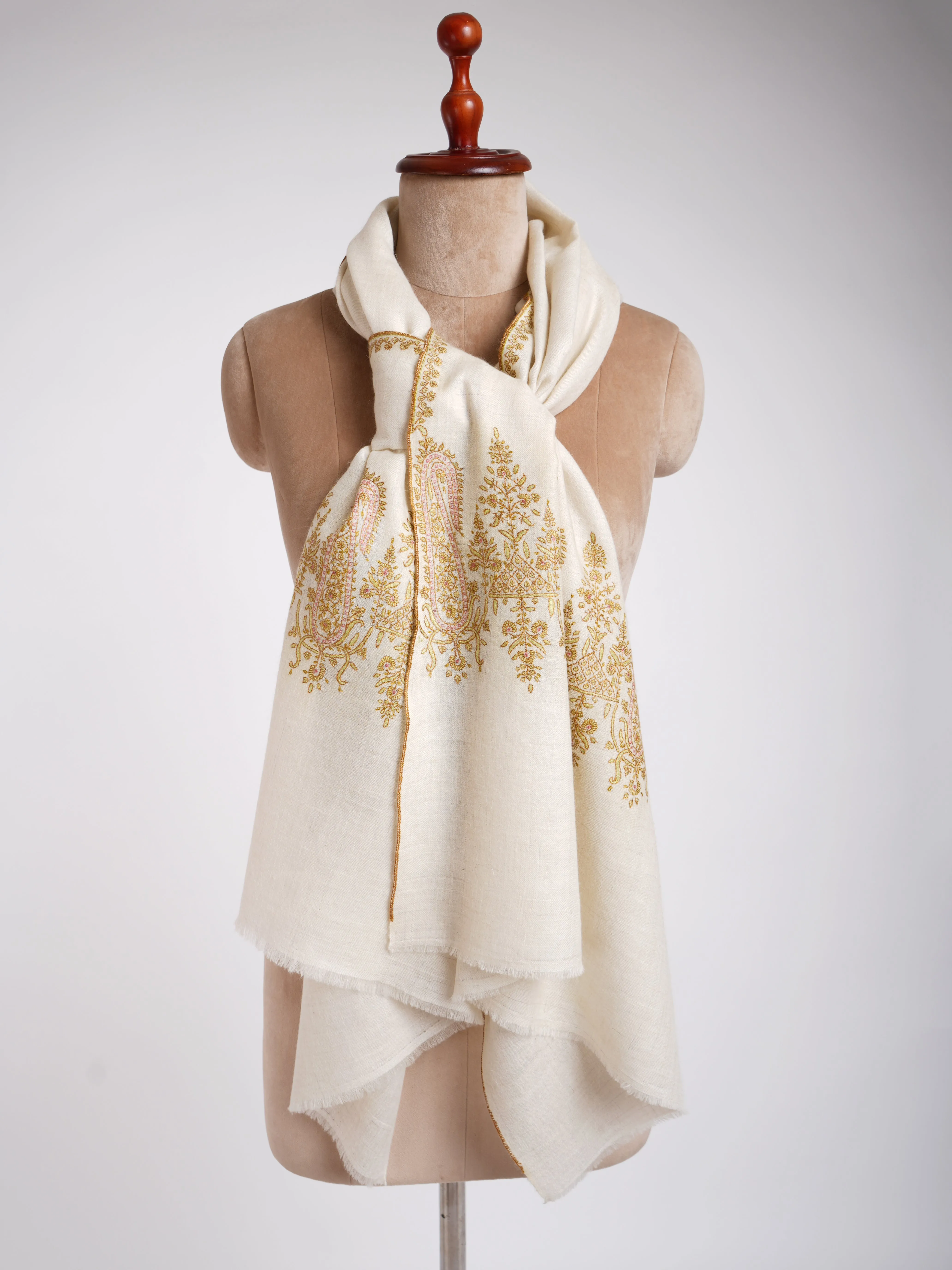 Sozni Embroidery Ivory Handmade Pashmina Stole