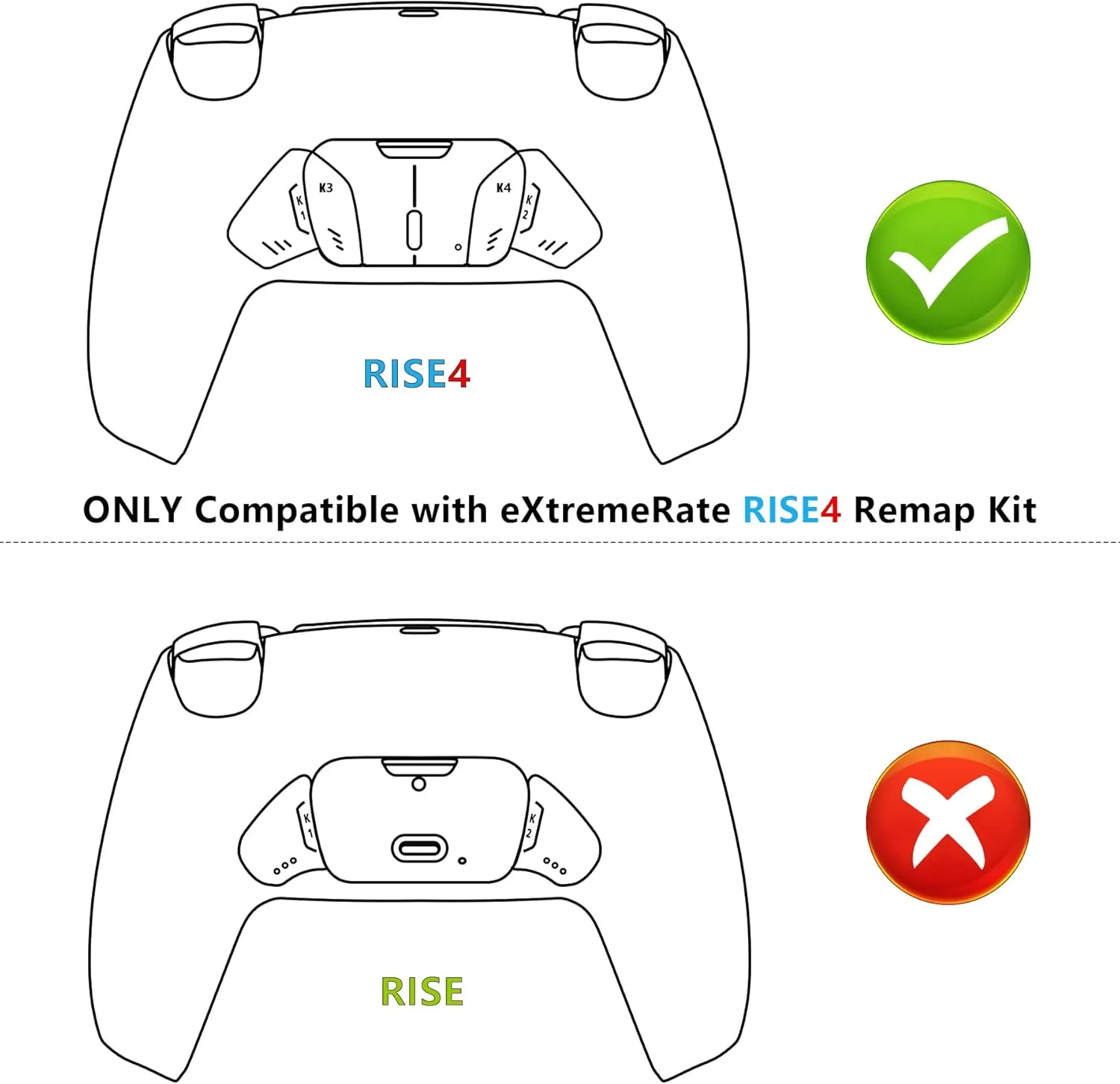Sterling Silver Replacement Redesigned K1 K2 K3 K4 Back Buttons Housing Shell for eXtremeRate RISE4 Remap Kit for PS5 Controller - Only Buttons, Without Controller and RISE4 Remap Board