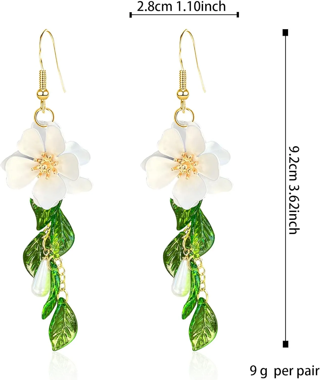 Summer Beach Flower Tassel Earrings for Women Boho Long Flower Dangle Floral Petals Drop Earring for Statement Vacation With Green Leaf