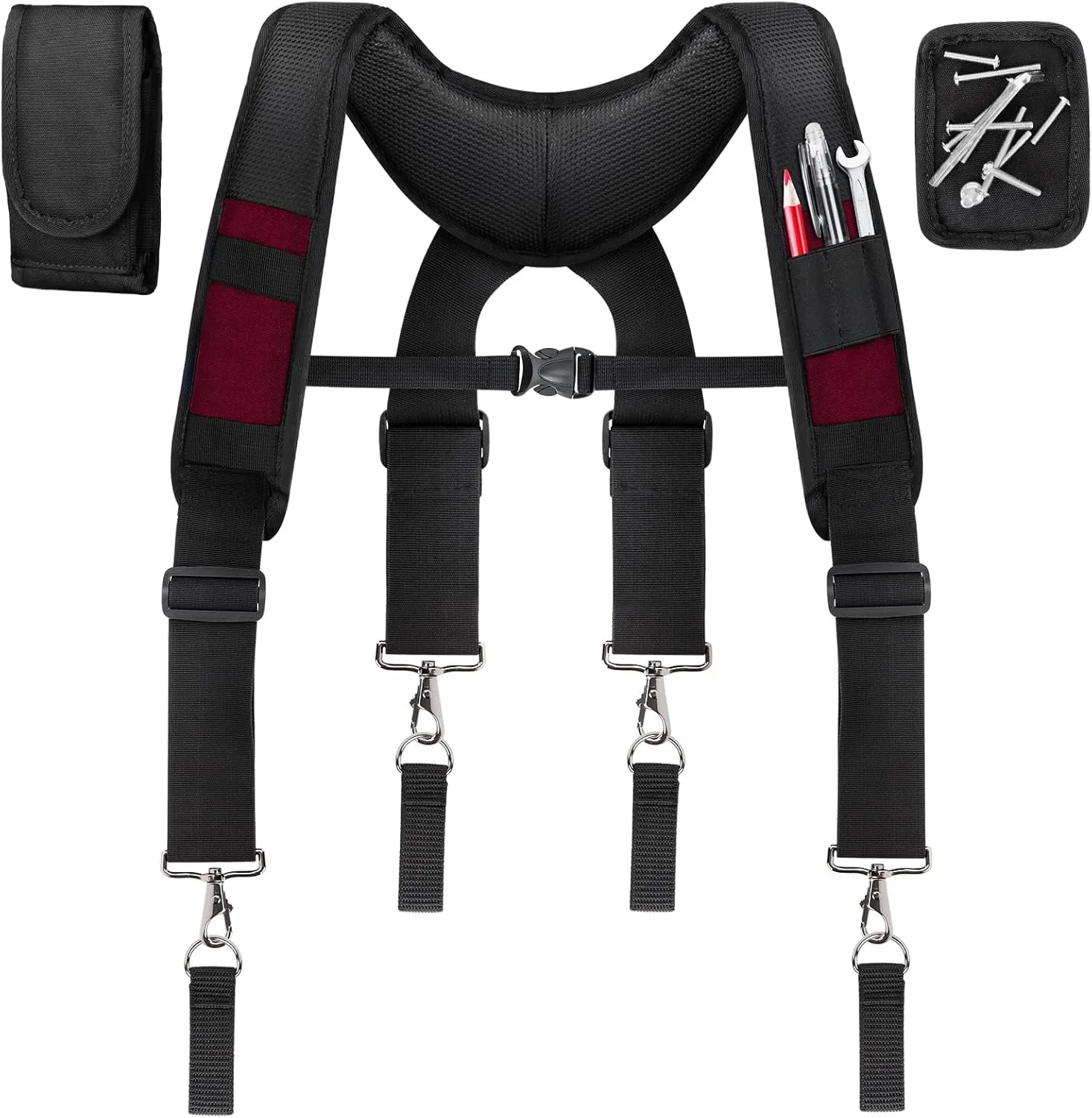 Tool Belt Suspenders, Work Belt Suspender Suitable for Construction Electrician Tool Belt with Adjustable Straps red