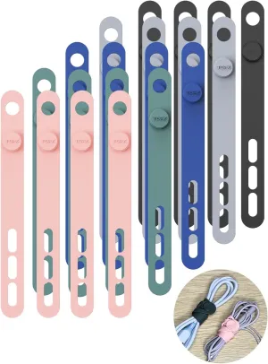 TOPK 20PCS Silicone Cable Organizer, Reusable Cord Organizer Management Ties with Thickened and Widened High Elasticity Eco-Friendly Materials for Multiple Cable Management [5 Colors]