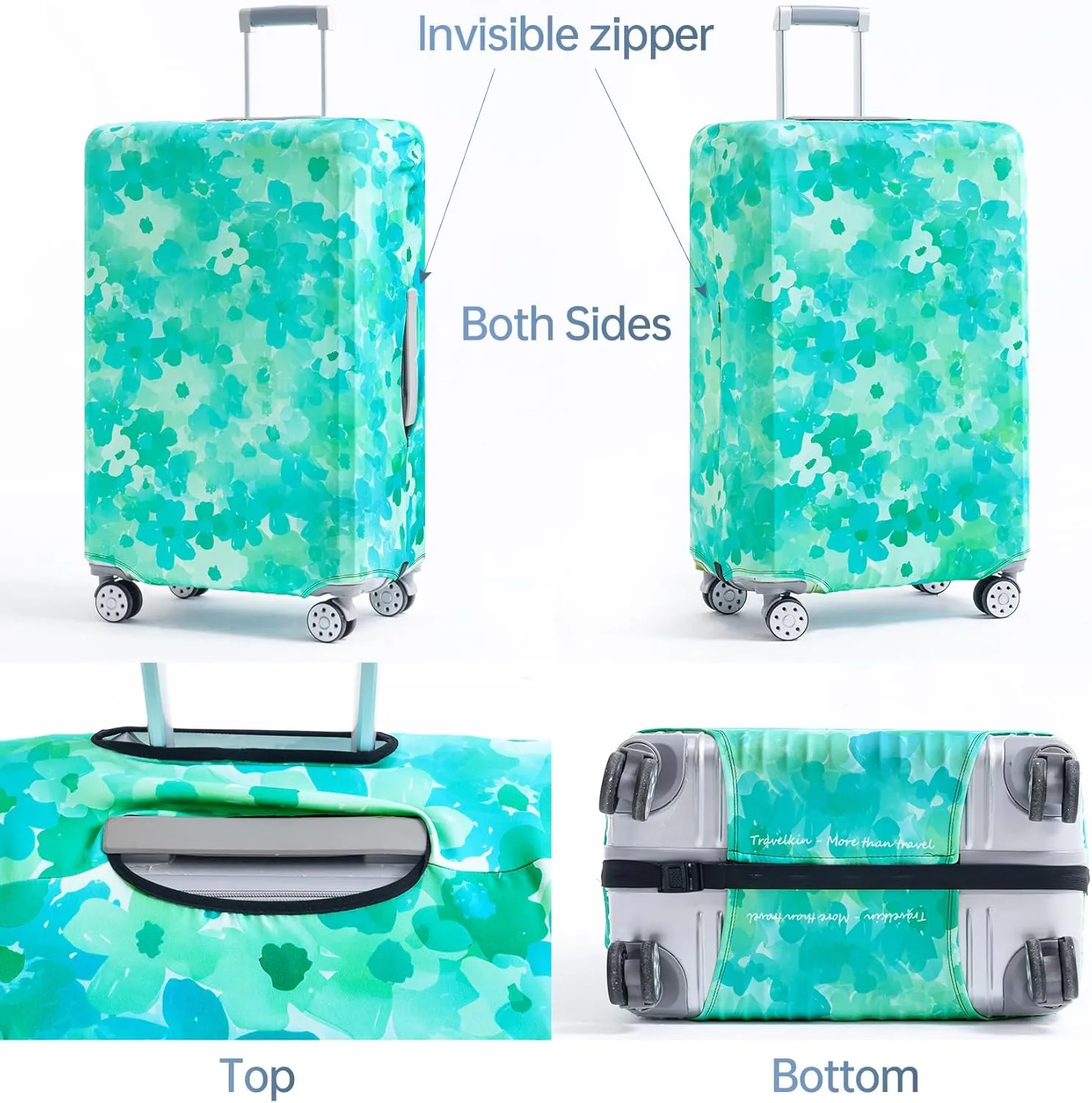 TRAVEL KIN Luggage Covers For Suitcase Tsa Approved,Suitcase Cover Protector Fit 22-25 Inch Luggage (Blue Floral-M)