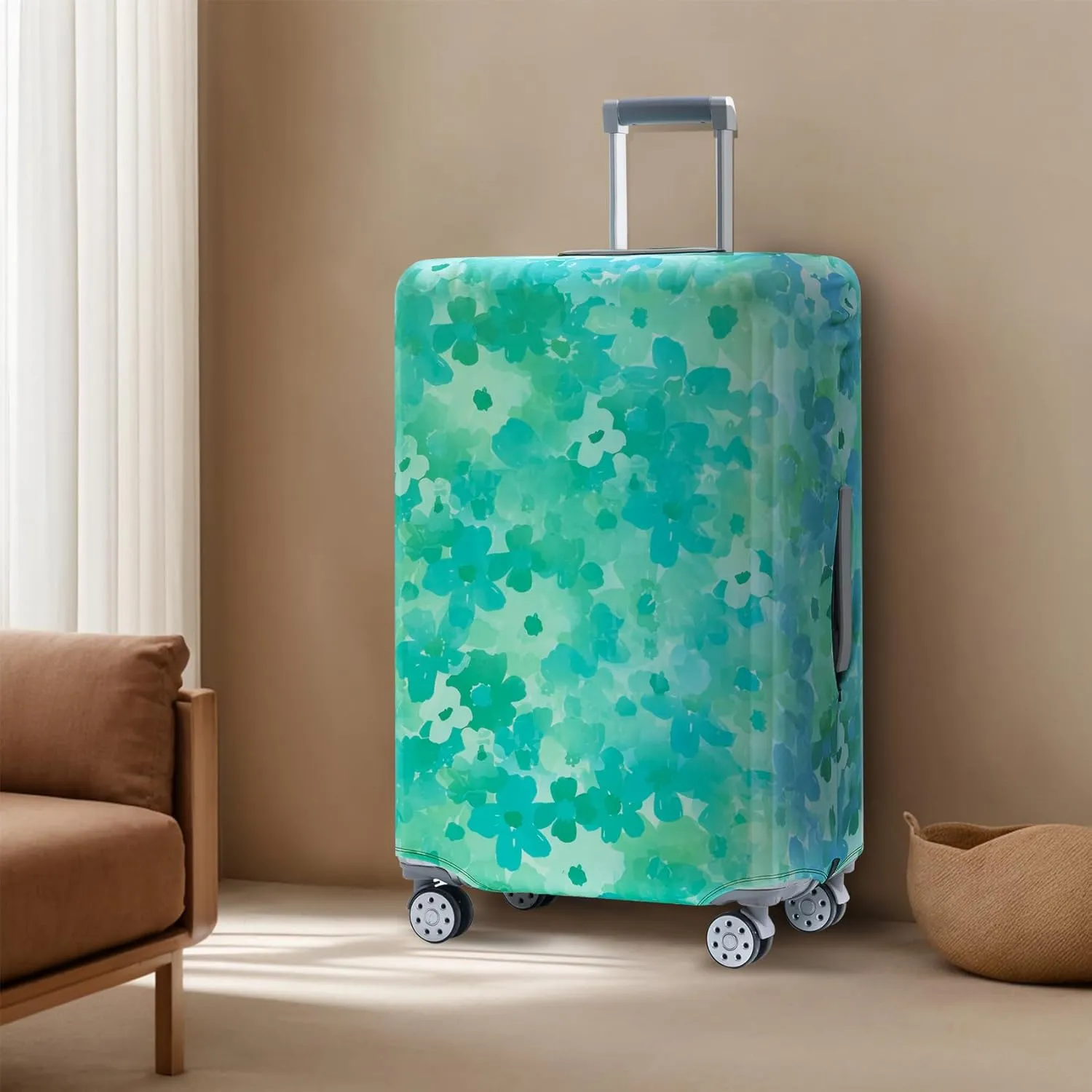TRAVEL KIN Luggage Covers For Suitcase Tsa Approved,Suitcase Cover Protector Fit 22-25 Inch Luggage (Blue Floral-M)