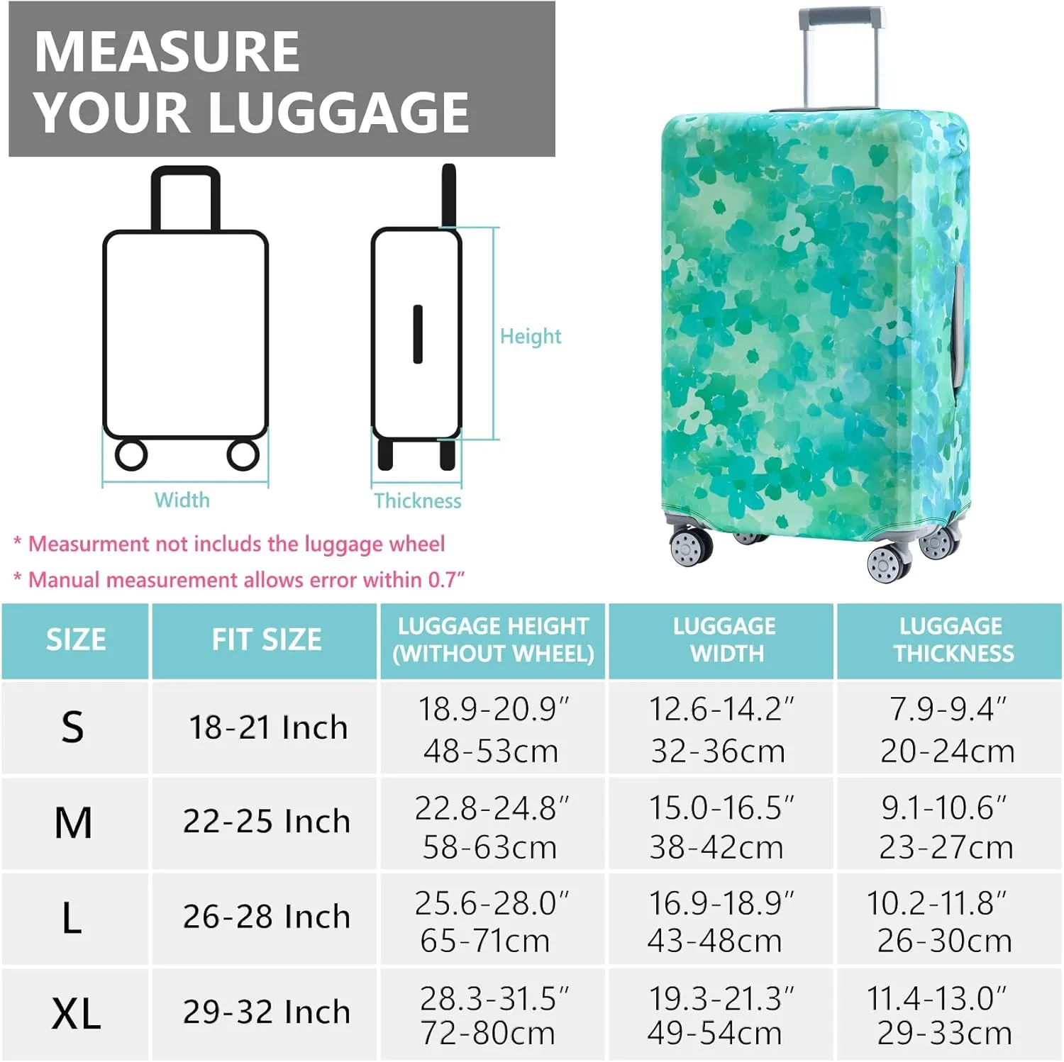 TRAVEL KIN Luggage Covers For Suitcase Tsa Approved,Suitcase Cover Protector Fit 22-25 Inch Luggage (Blue Floral-M)