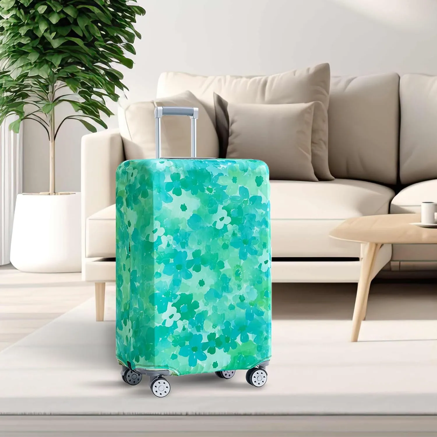 TRAVEL KIN Luggage Covers For Suitcase Tsa Approved,Suitcase Cover Protector Fit 22-25 Inch Luggage (Blue Floral-M)