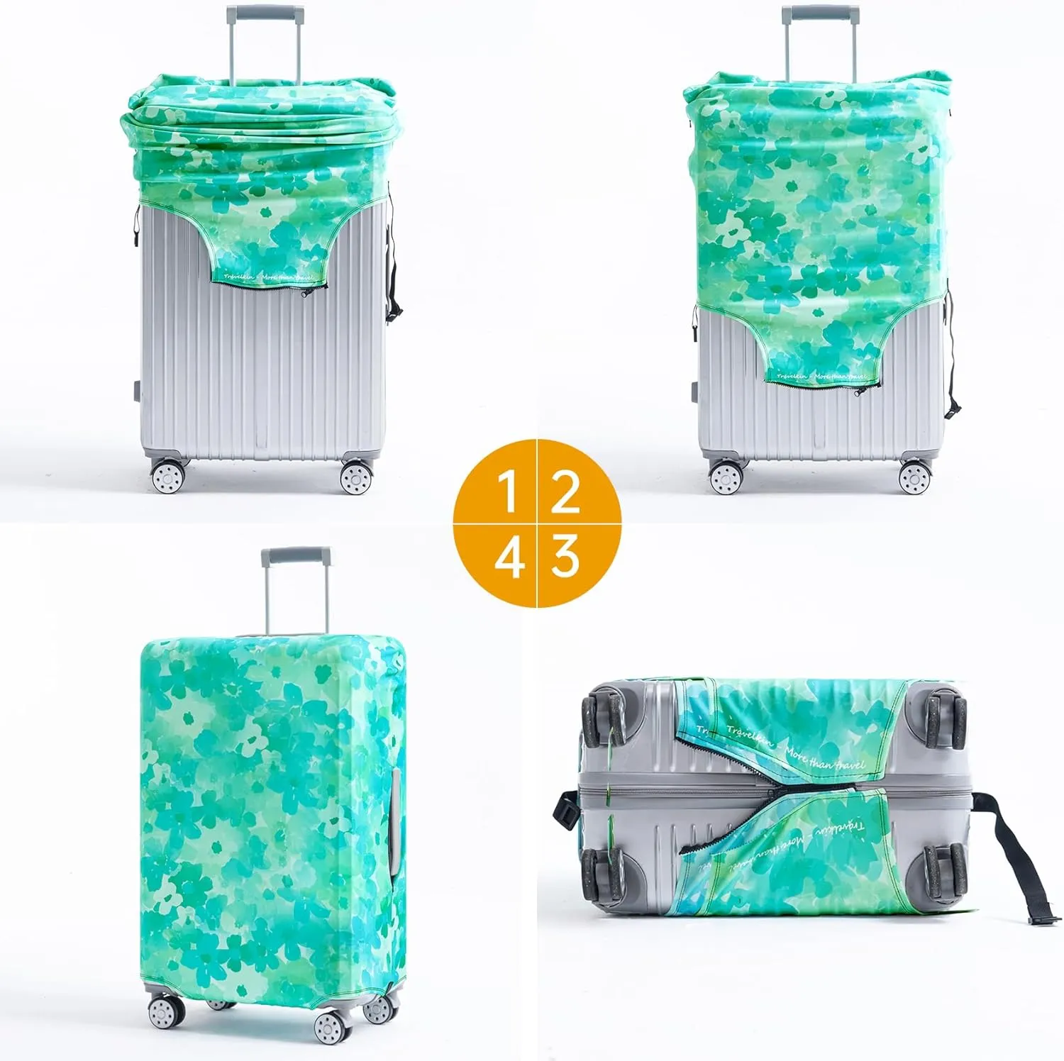 TRAVEL KIN Luggage Covers For Suitcase Tsa Approved,Suitcase Cover Protector Fit 22-25 Inch Luggage (Blue Floral-M)