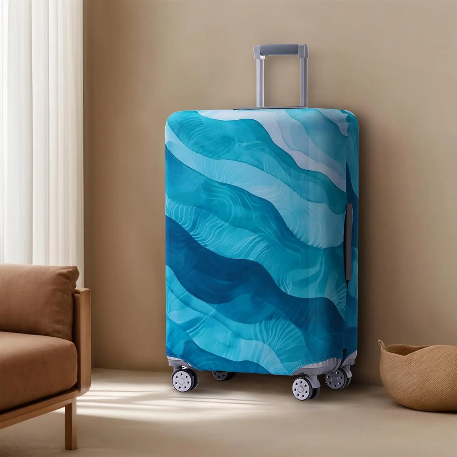 TRAVEL KIN Luggage Covers For Suitcase Tsa Approved,Suitcase Cover Protector Fit 22-25 Inch Luggage (Blue Wave-M)