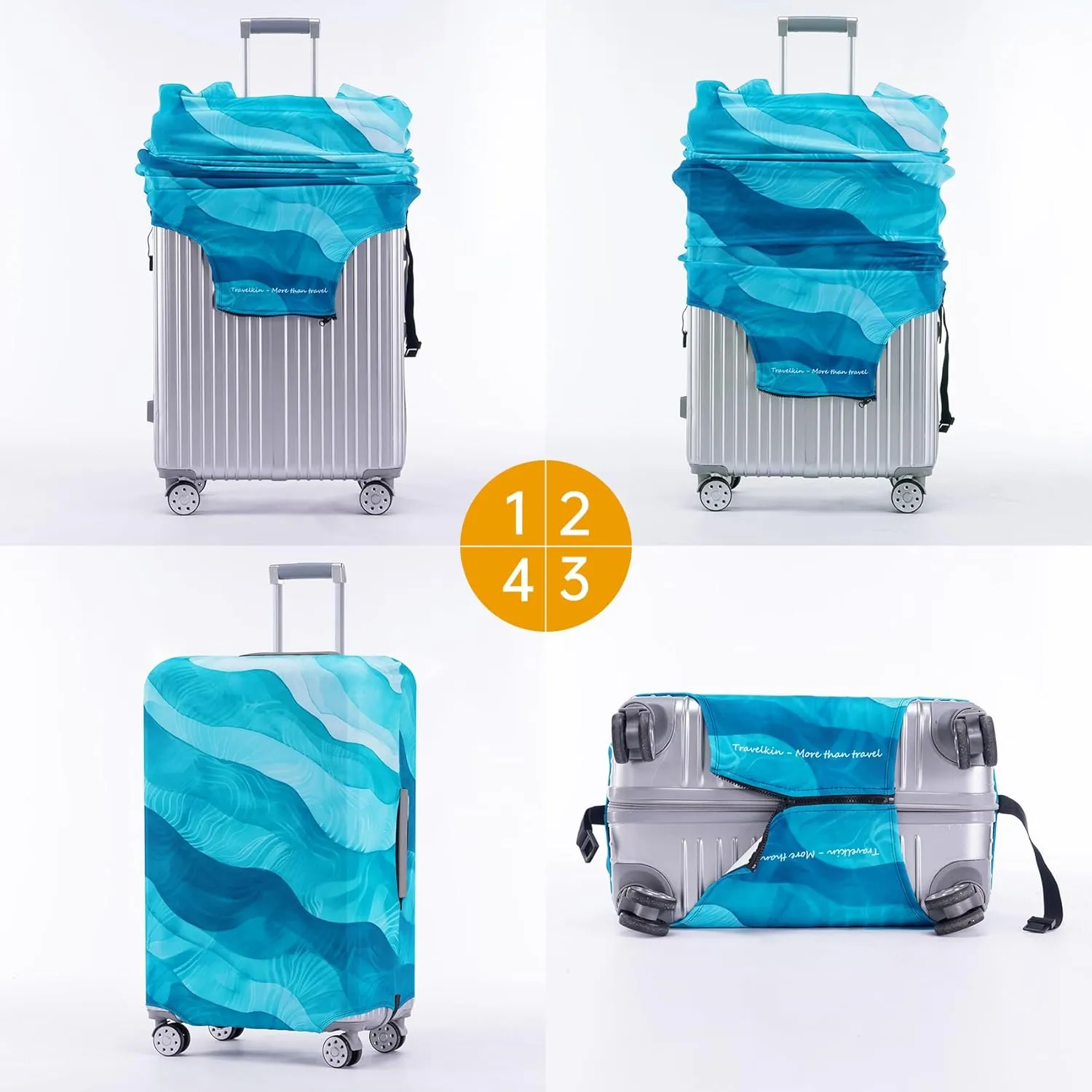 TRAVEL KIN Luggage Covers For Suitcase Tsa Approved,Suitcase Cover Protector Fit 22-25 Inch Luggage (Blue Wave-M)