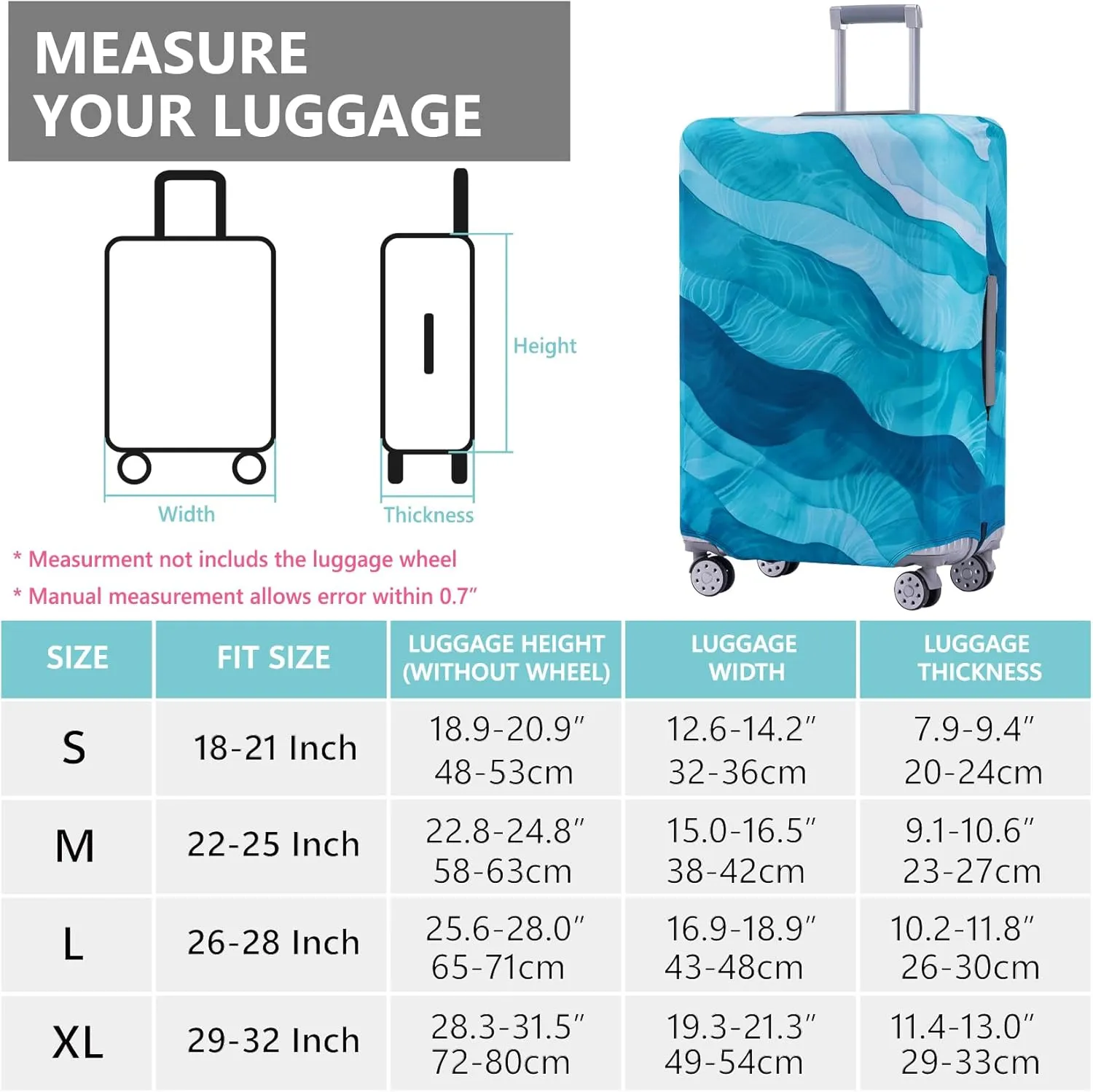 TRAVEL KIN Luggage Covers For Suitcase Tsa Approved,Suitcase Cover Protector Fit 22-25 Inch Luggage (Blue Wave-M)