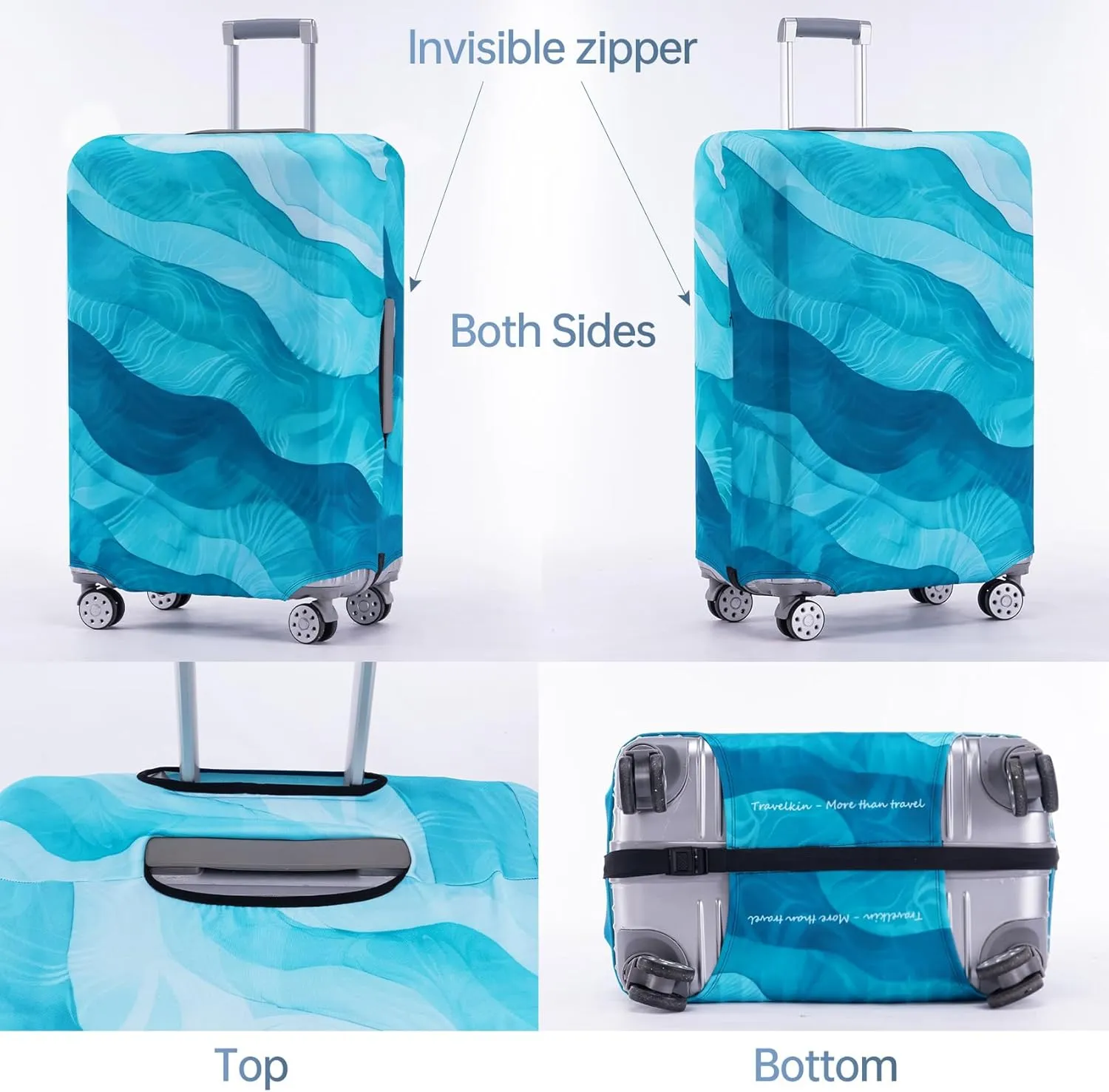 TRAVEL KIN Luggage Covers For Suitcase Tsa Approved,Suitcase Cover Protector Fit 22-25 Inch Luggage (Blue Wave-M)