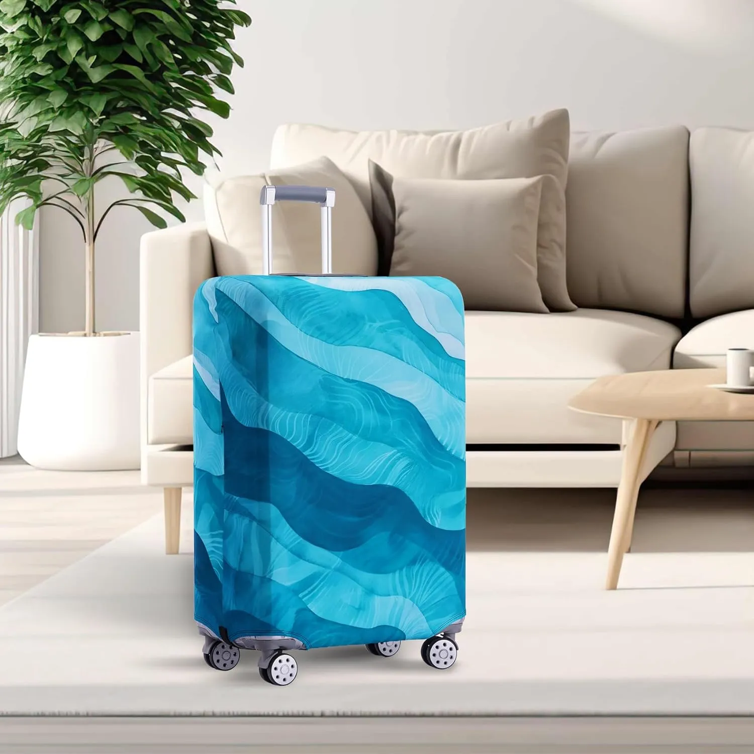 TRAVEL KIN Luggage Covers For Suitcase Tsa Approved,Suitcase Cover Protector Fit 22-25 Inch Luggage (Blue Wave-M)