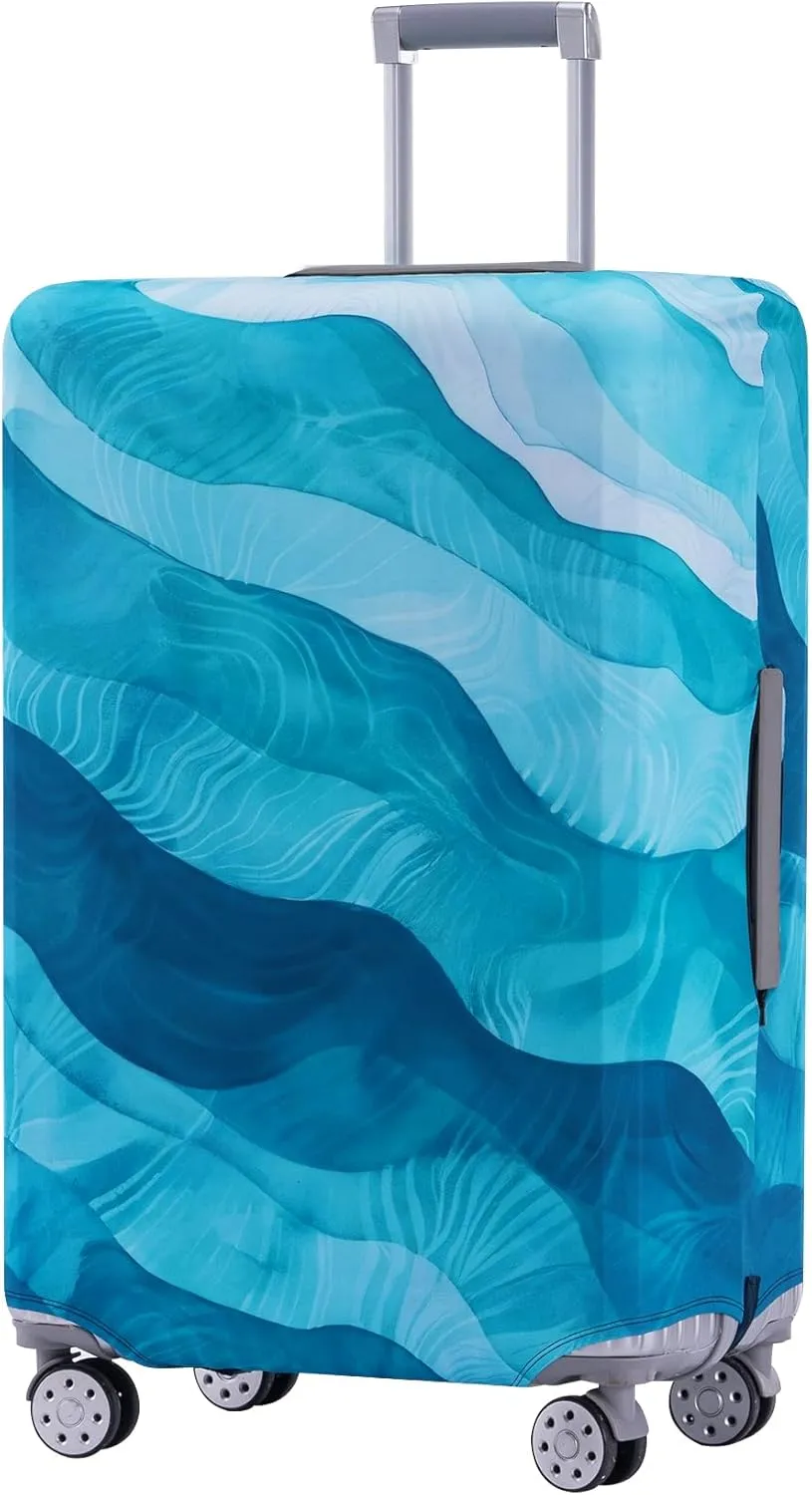 TRAVEL KIN Luggage Covers For Suitcase Tsa Approved,Suitcase Cover Protector Fit 22-25 Inch Luggage (Blue Wave-M)