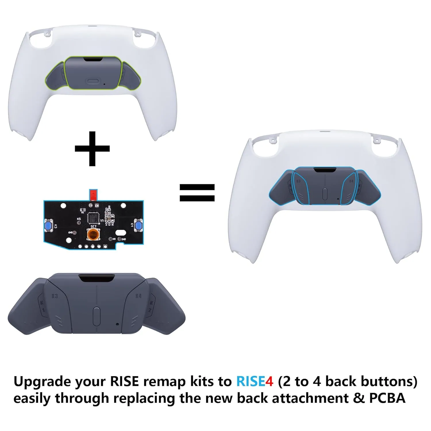 Turn RISE to RISE4 Kit  Redesigned Sterling Silver K1 K2 K3 K4 Back Buttons Housing & Remap PCB Board for eXtremeRate RISE & RISE4 Remap kit for PS5 Controller - Without Other Accessories