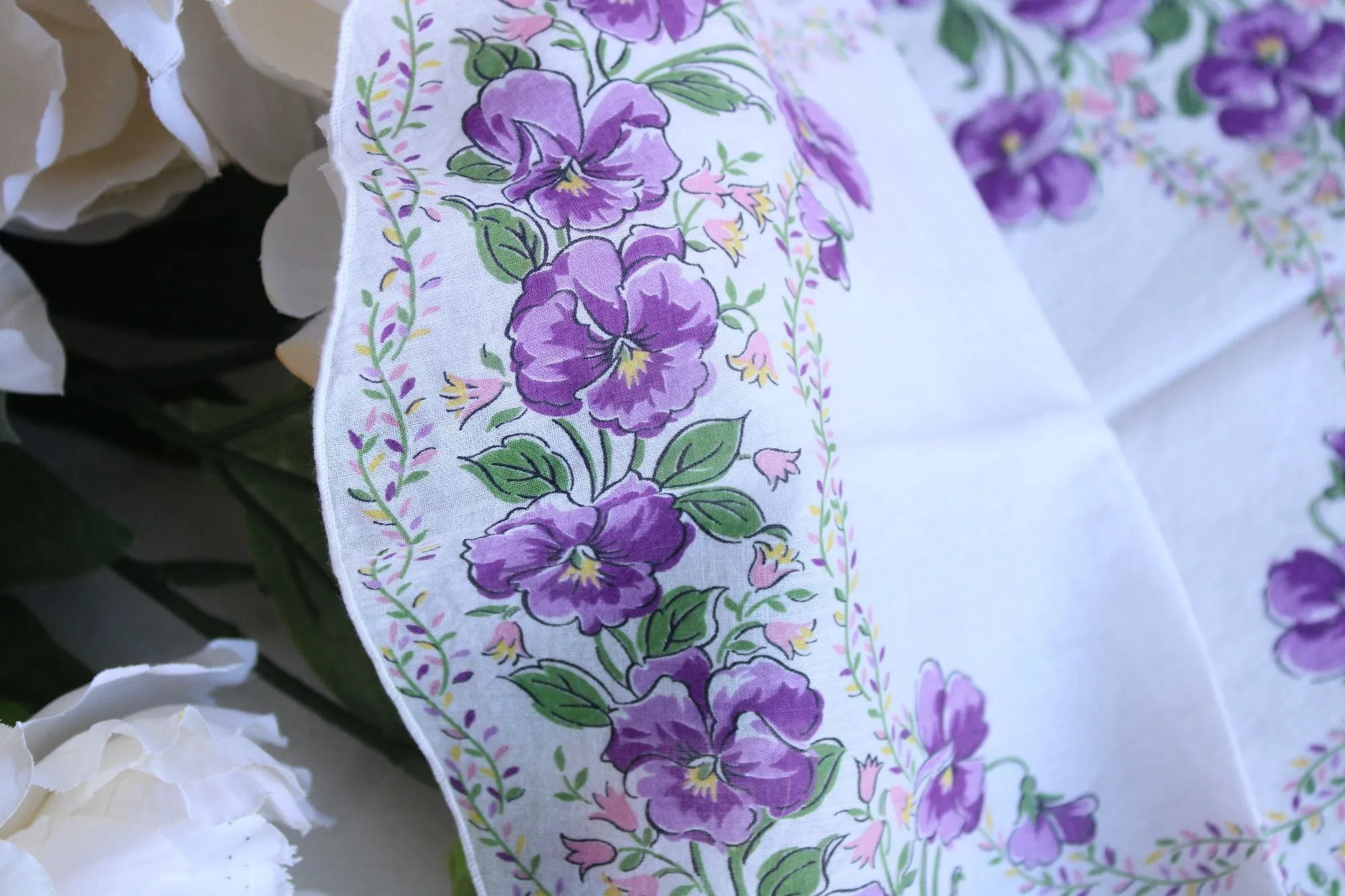 Vintage Violet Print Round Handkerchief