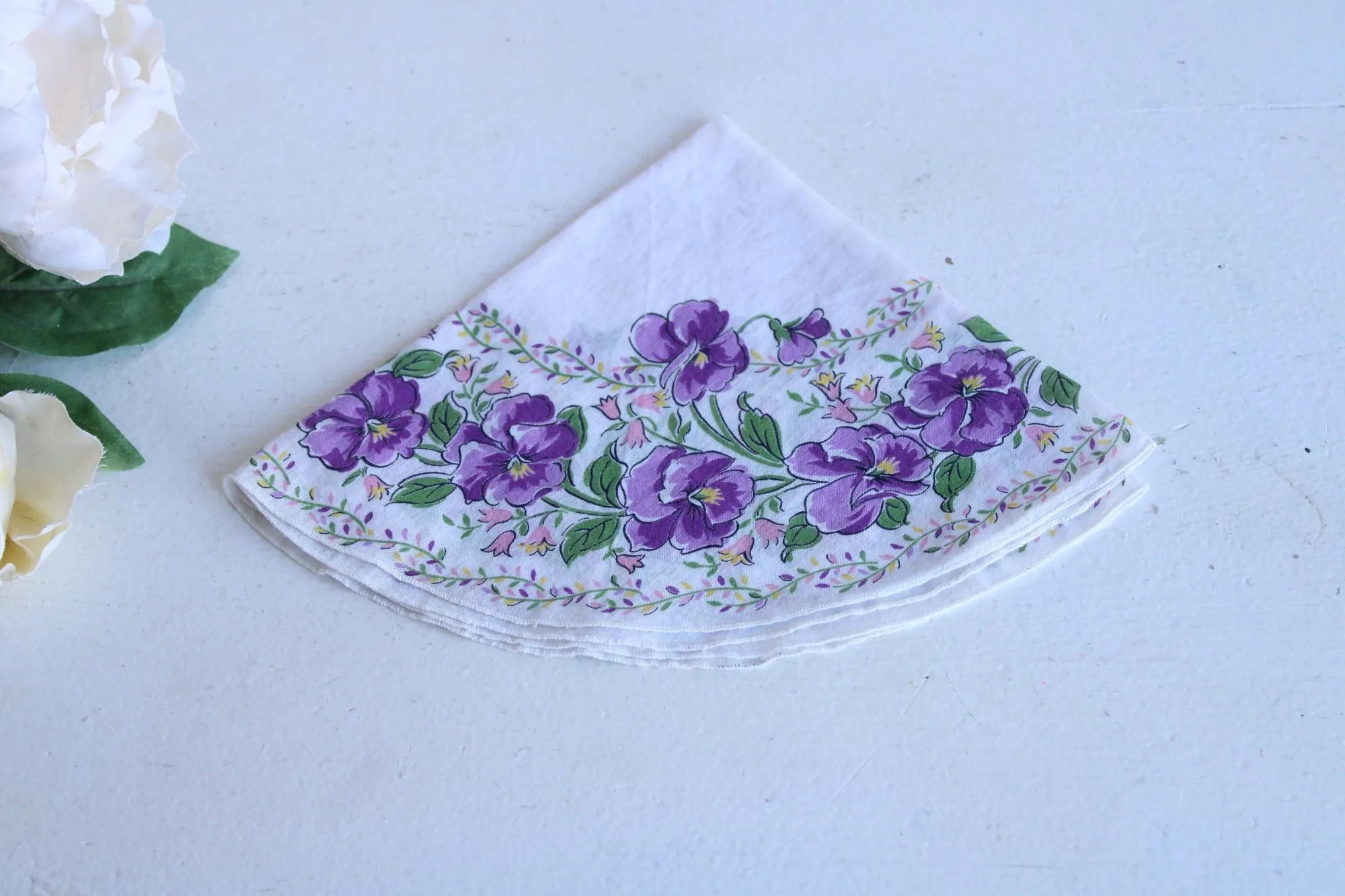 Vintage Violet Print Round Handkerchief