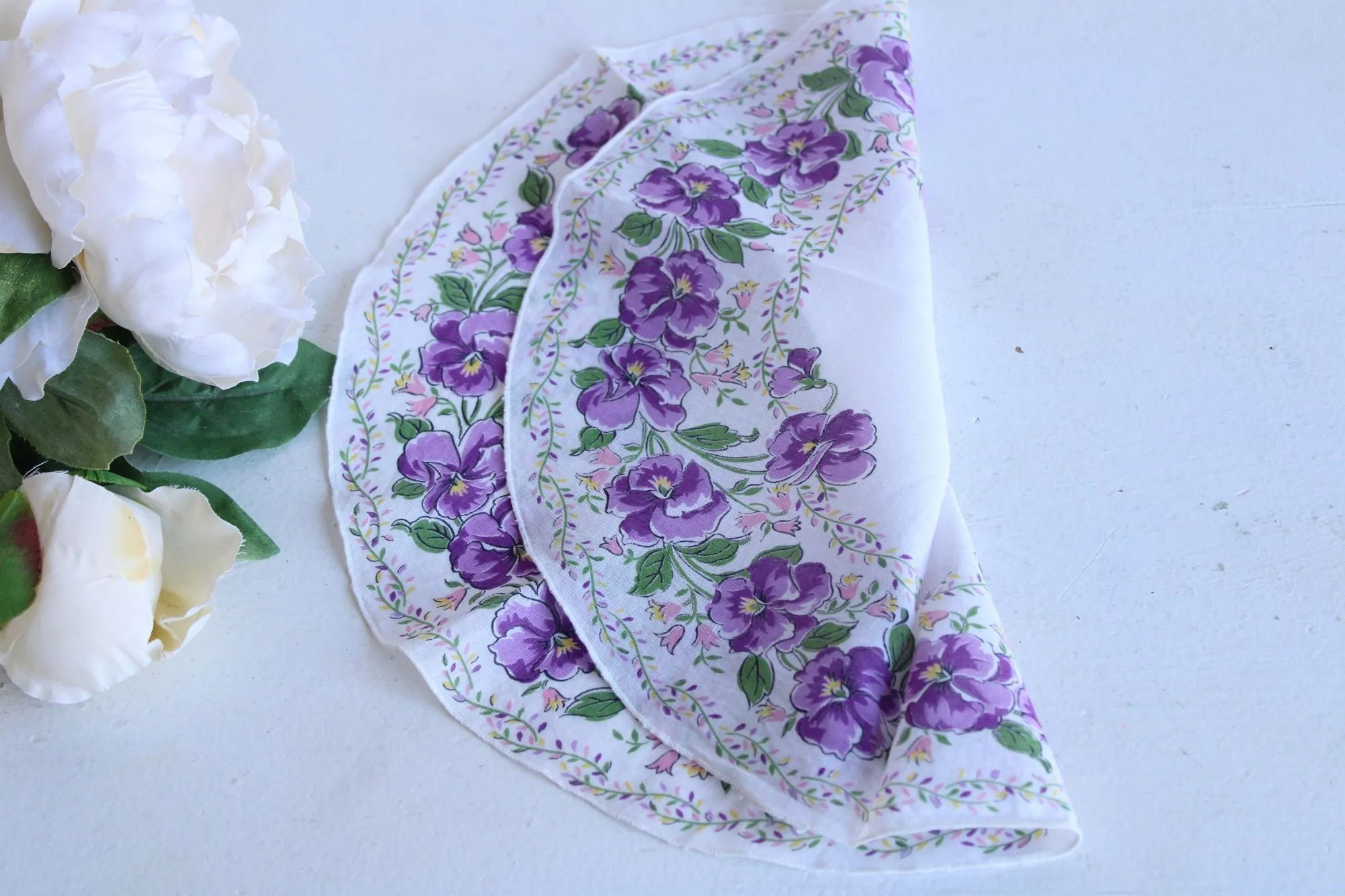 Vintage Violet Print Round Handkerchief