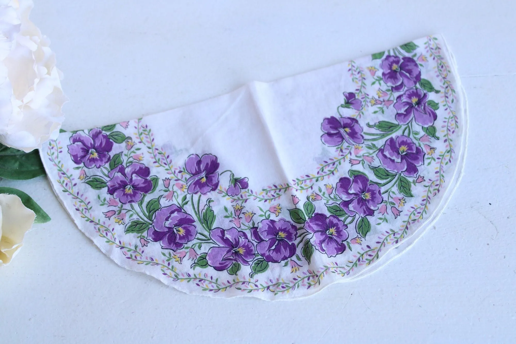 Vintage Violet Print Round Handkerchief