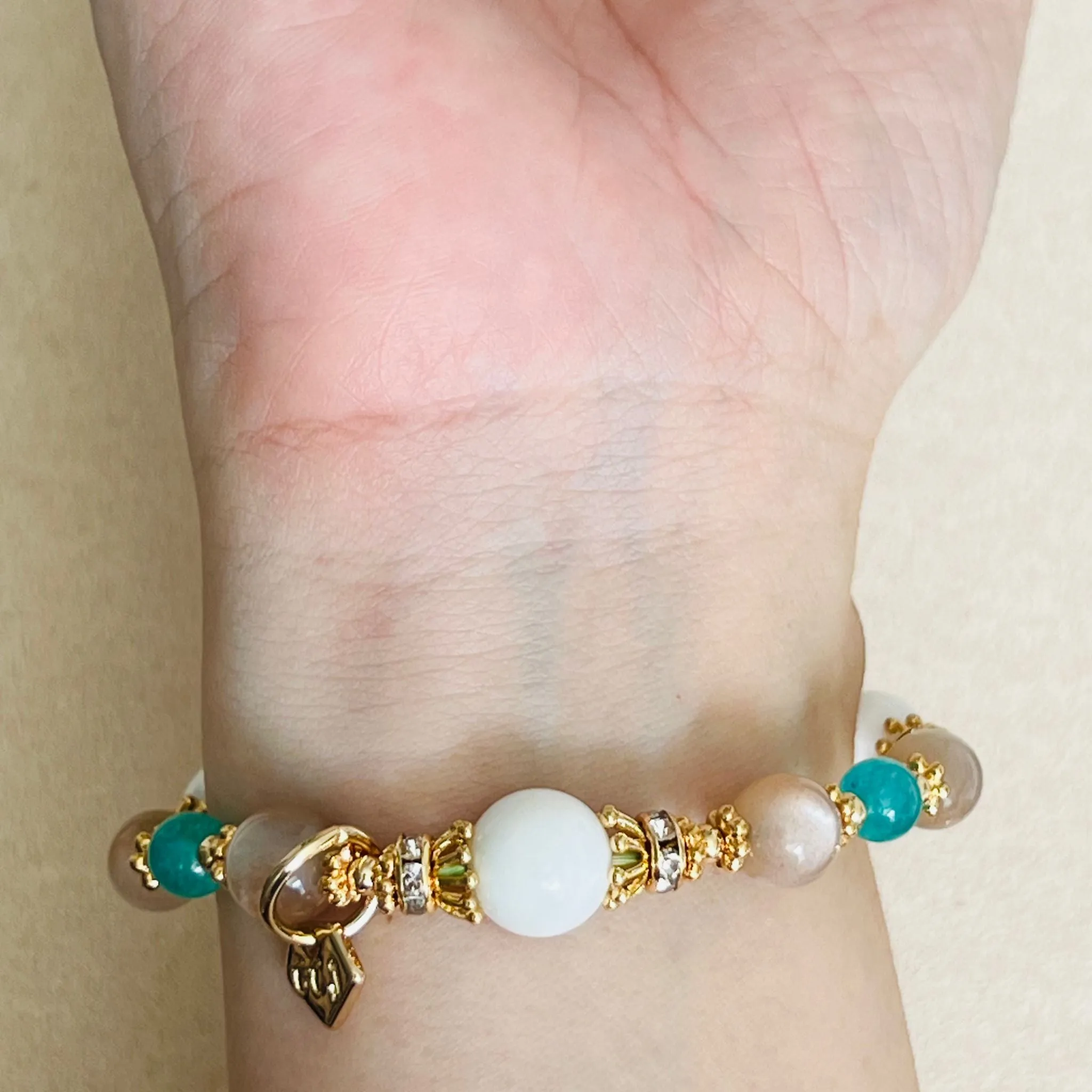 White Coral, Moonlight Sunstone & Amazonite Bracelet